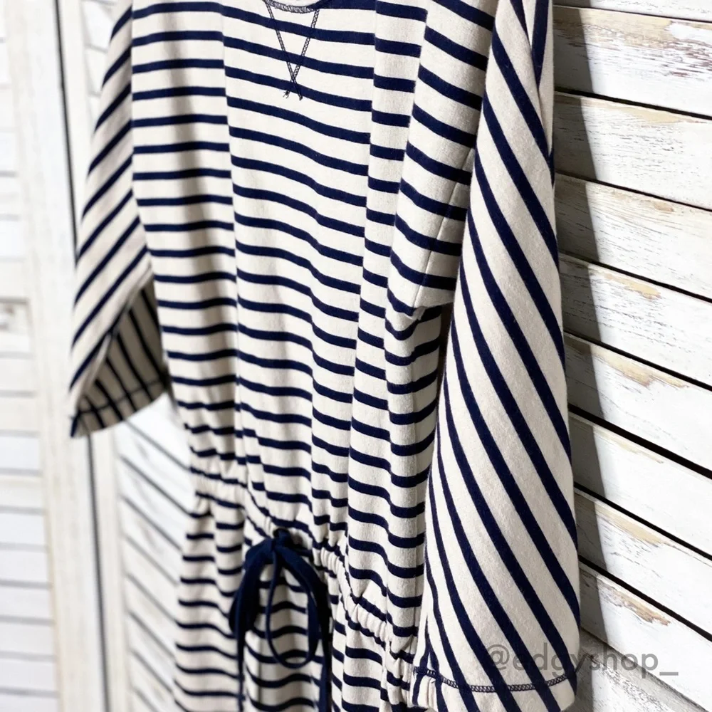 LOFT | Striped Drawstring Sweatshirt Dress - Picture 2 of 5